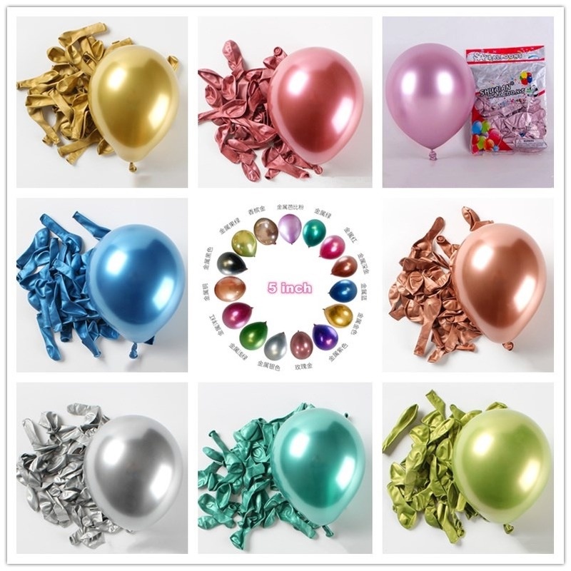 Set 100 bong bóng cao su 5 inch màu sắc lấp lánh dùng để trang trí tiệc