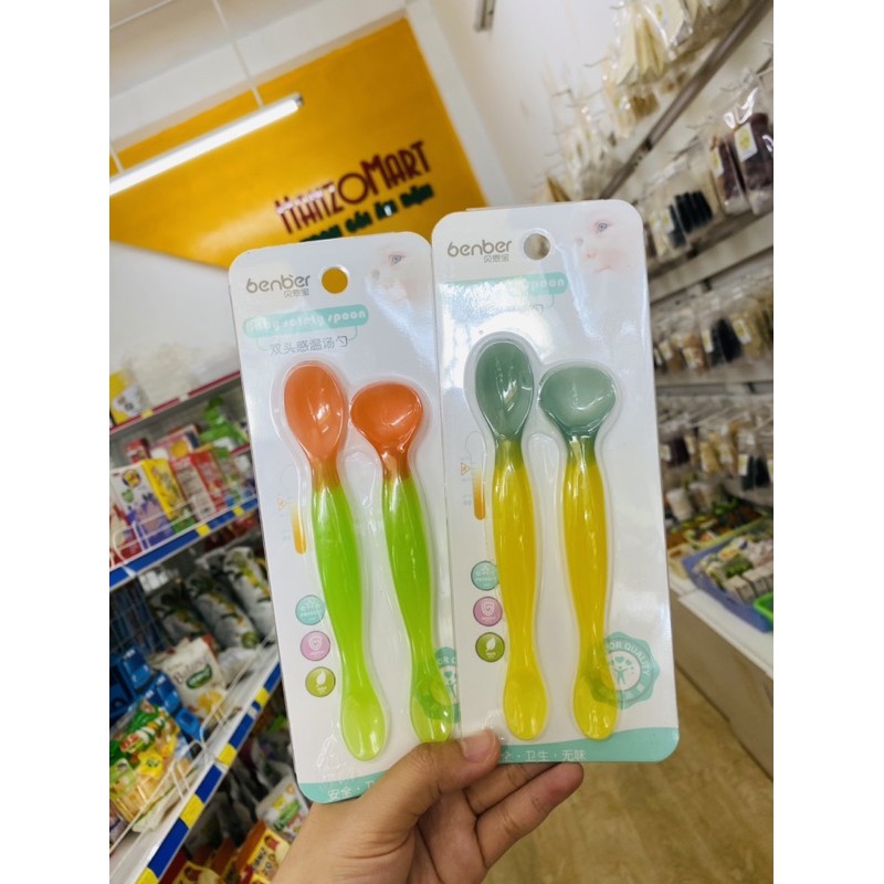Thìa ăn dặm đầu mềm silicon báo nóng Benber