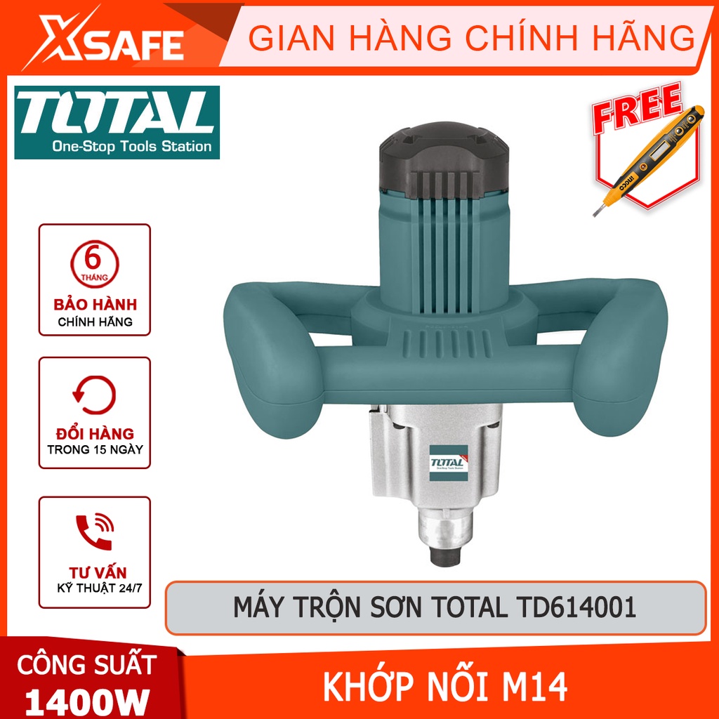 Máy trộn sơn TOTAL TD614001 Máy khuấy sơn công suất 1400W, khớp nối M14, đầu chân máy bằng nhôm, kèm cần trộn sơn 120mm