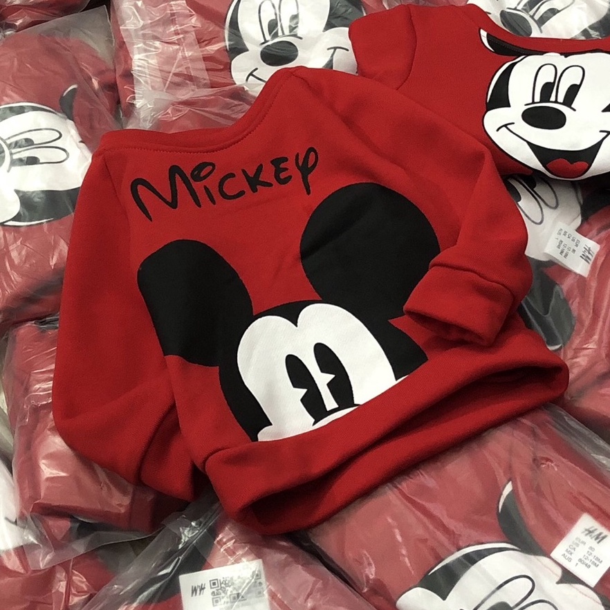 Áo dài tay thu đông bé trai - Set 2 áo nỉ da cá Mickey đỏ Hm cho bé trai size 1-6t