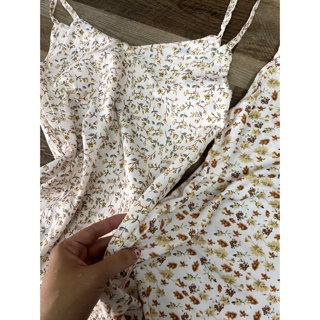 Váy 2 Dây Hoa Nhí Cam PEONYB Nữ [FREESHIP] 🌸 Đầm midi maxi mặc đi biển, dáng suông dài cổ tim bánh bèo Ulzzang 🌸 | BigBuy360 - bigbuy360.vn