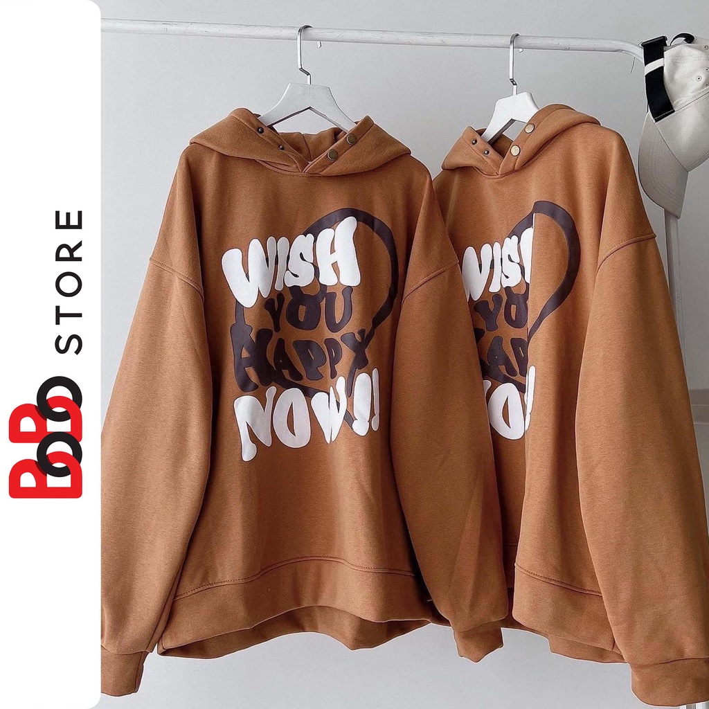 Áo khoác hoodie nỉ bông form rộng unisez nam nữ in chữ nổi dành cho nam nữ - BoBo Store
