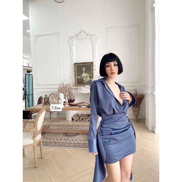 Đầm body cổ sơ mi chân rúm chất lụa