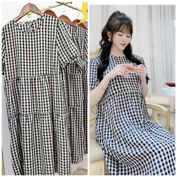 Đầm bầu dáng suông babydoll 3 tầng onesize đến 68kg