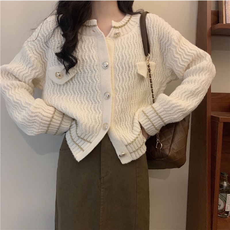 Áo khoác cardigan dệt kim cổ tròn dài tay thời trang nữ 48467