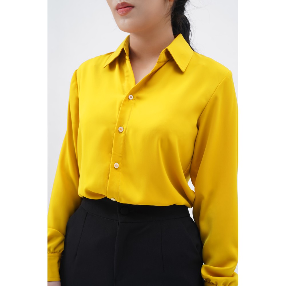 Áo sơ mi nữ công sở cơ bản vàng cổ đức lộ cúc - vàng sáng Jill Harriet