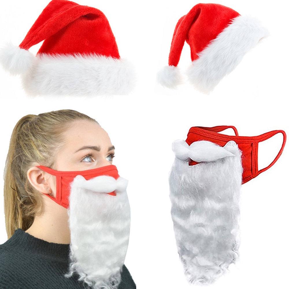 Mũ Ông Già Noel 3D Kèm Râu Cho Người Lớn Và Trẻ Em
