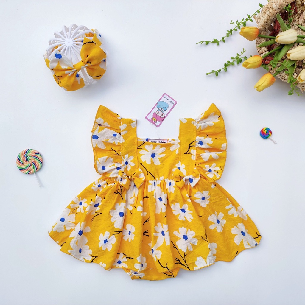 BODY VÁY TAY ÁO CÁNH TIÊN HOẠ TIẾT HOA CÚC VÀNG CHO BÉ SƠ SINH (3 - 12 kg)