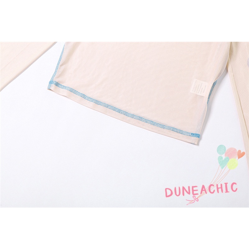 DUNEA Áo Thun Tay Dài In Họa Tiết Phối Lưới Thời Trang Cho Nữ