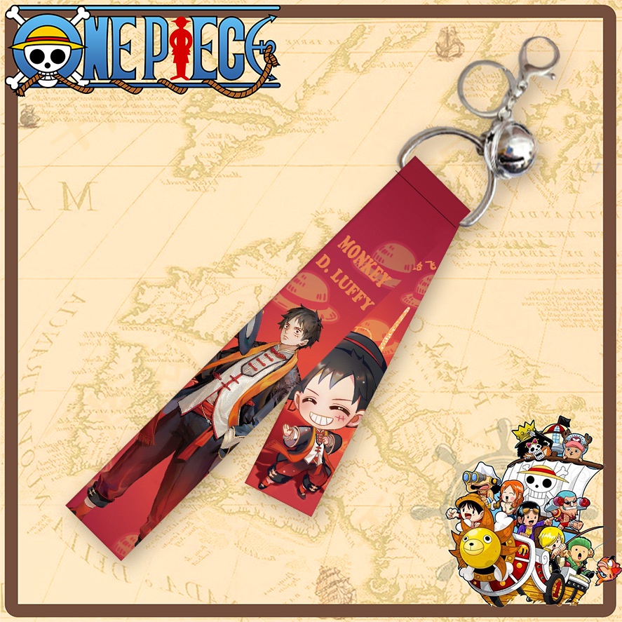 Móc Khóa Gắn Chuông Và Dây Tua Rua Họa Tiết Hoạt Hình One Piece Dễ Thương