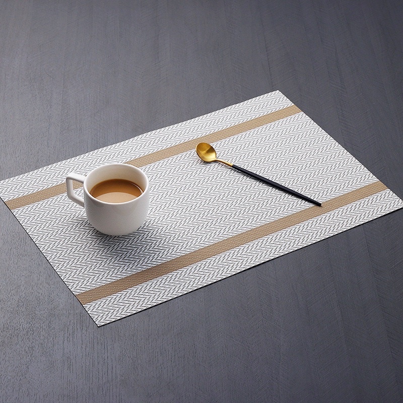 Tấm lót bàn ăn cao cấp nhựa PVC họa tiết kẻ sọc, Miếng lót đĩa chữ Nhật chống thấm nước