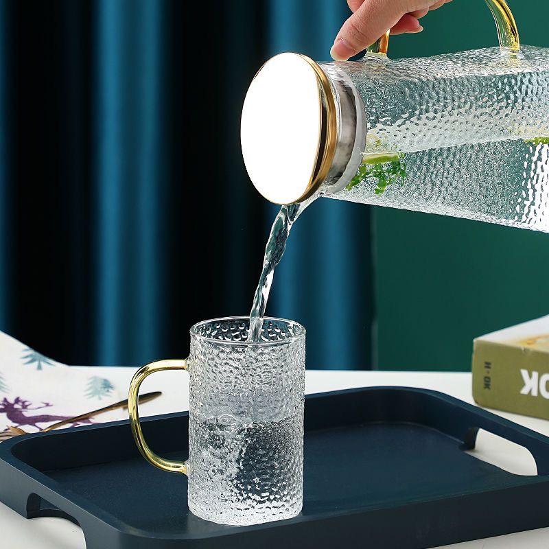 Bộ Bình Nước , Ấm Tách Trà Thủy Tinh mẫu  Màu Trà Họa Tiết Châu Âu