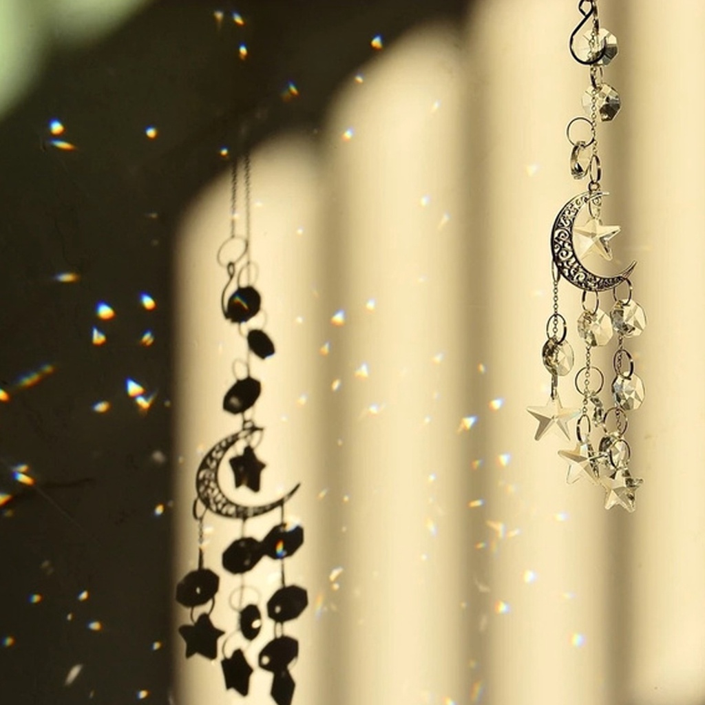 Chuông gió hình ngôi sao / mặt trăng / pha lê nhân tạo treo cửa sổ / trang trí sân vườn