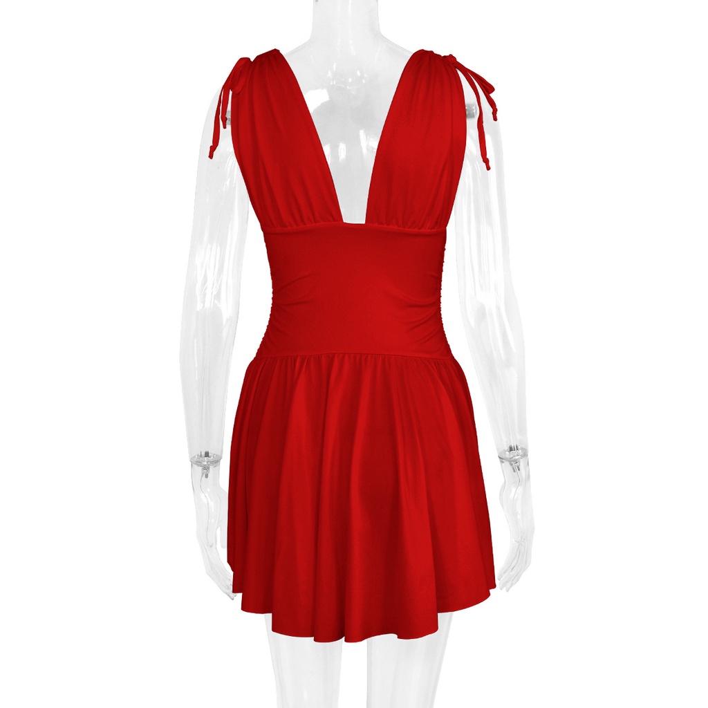 Đầm ngắn DUNEA xếp ly cổ chữ V khoét sâu gợi cảm thời trang cho nữ