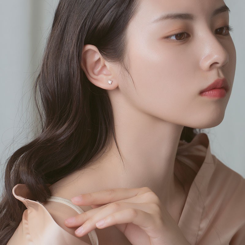 Bông tai bạc ý 925 kim cương nhân tạo nữ ngôi sao