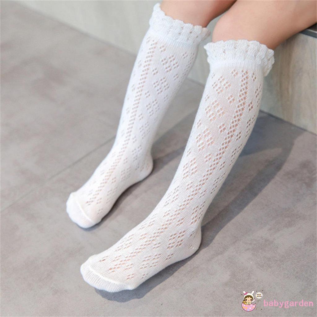 Đôi Vớ Dài Qua Gối Phối Lưới Màu Trơn Thời Trang Dành Cho Bé Gái 0-3 Tuổi