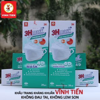 Combo 2 Hộp Khẩu Trang Kháng Khuẩn Cao Cấp 4D 3Hmask ôm khít mặt, không đau tai, không lem son