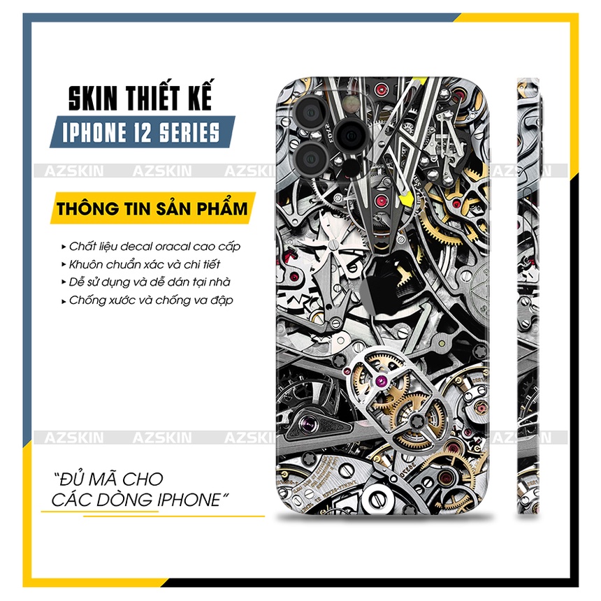 Dán Skin IPhone 12 Mini/12/12 Pro/12 Pro Max Đồng Hồ Cơ |SK_IPPT167| Chất Liệu Nhập Khẩu, Khuôn Cắt CNC, Full Lưng Viền