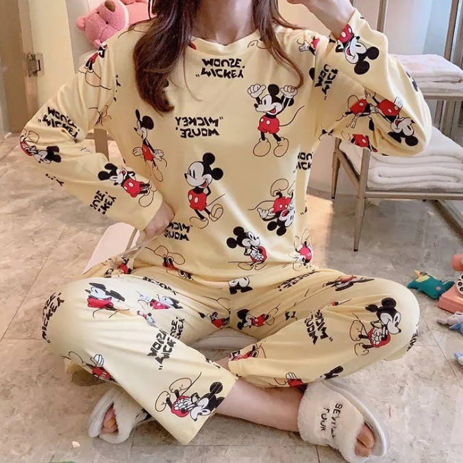 Đồ bộ mặc nhà bộ đồ thun quần dài áo tay dài in hình V1 C033