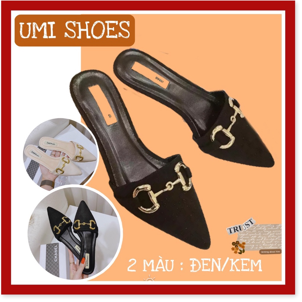 💗MILANO SHOES💗 Giày sục nữ mũi nhọn 2 màu đen/kem khóa xích hot trend sang chảnh nhẹ nhàng đi lê đế bệt mới xinh đẹp đ