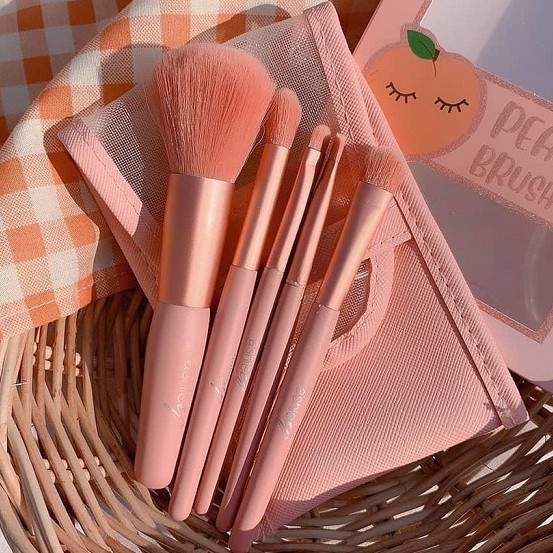 [Siêu xinh xinh] Bộ cọ trang điểm Thái Lan Ashley Peachy Brush Set 5 cây tone Cam đào