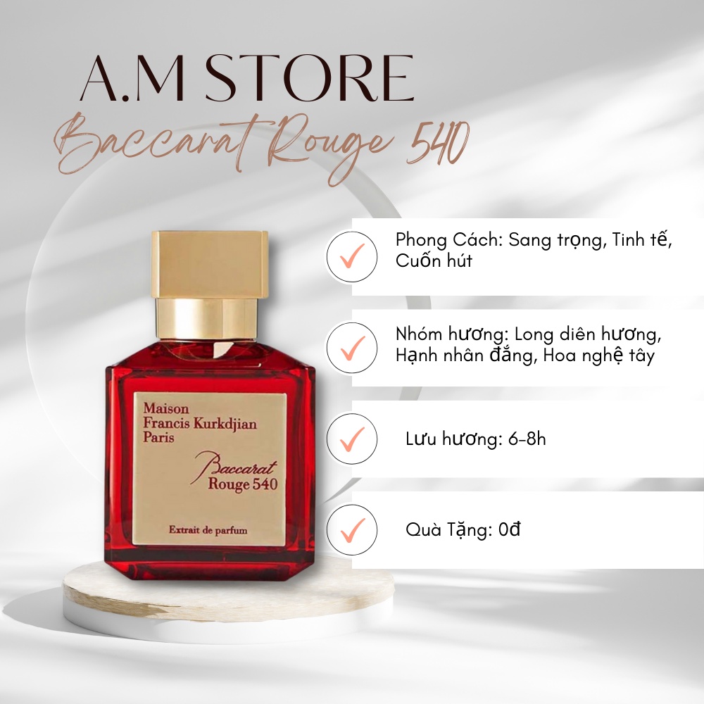 Nước Hoa Nam Nữ Unisex Maison MFK Đỏ Vàng Francis Kurkdjian Baccarat Rouge 540 Nồng Độ EDP 10/70/200ml - A.M Store