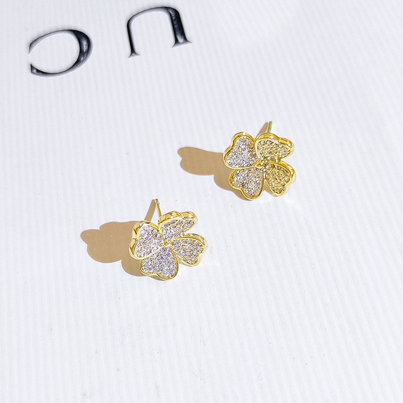 Khuyên tai JIUDUOLAN hình cỏ bốn lá đính kim cương nhân tạo màu vàng / bạc phong cách mới thanh lịch thời trang cho nữ