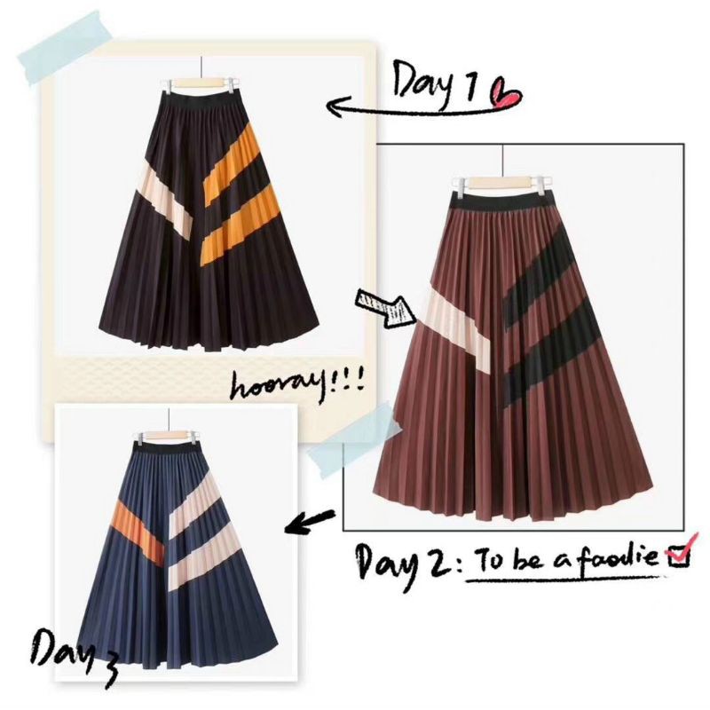 Chân váy dập li xòe dáng dài hàng QC