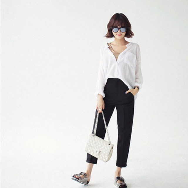 Quần baggy sắn gấu vải sạn