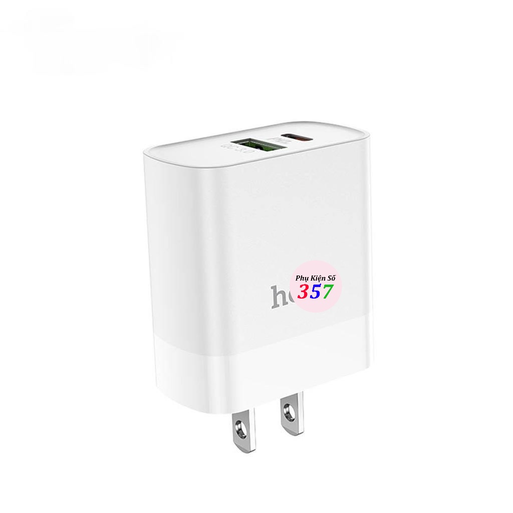 Củ sạc nhanh Hoco C80 tích hợp 2 cổng sạc USB và Type-C hỗ trợ sạc nhanh QC3.0 và PD 20W cho tốc độ sạc thiết bị tối đa