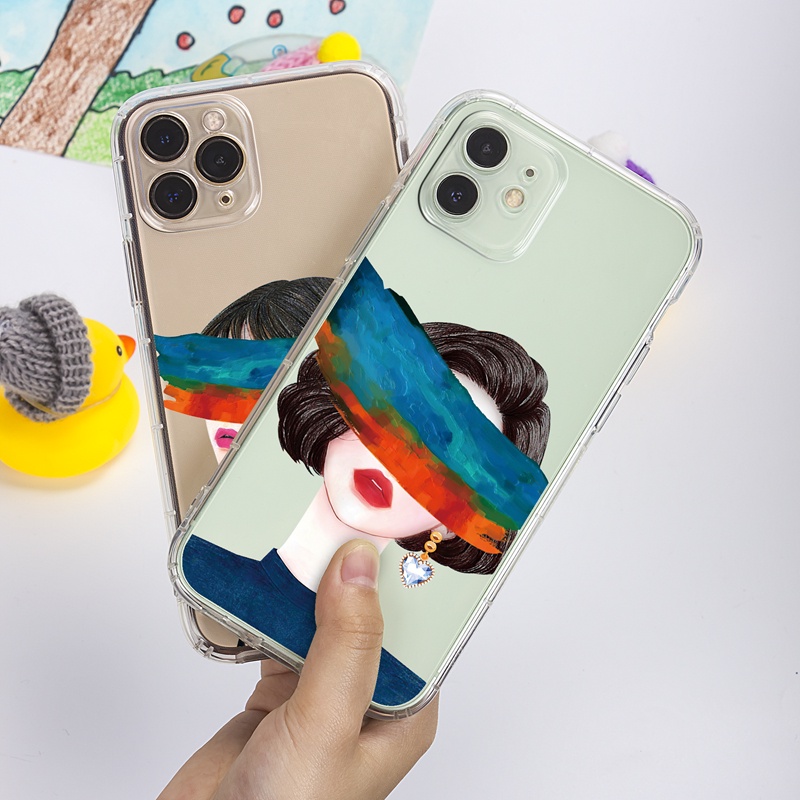 Ốp lưng iphone Ốp điện thoại Suntaiho từ TPU mẫu cô gái đeo bông tai thích hợp cho IPhone 13 12 11 X Xs XR Pro Max 8 7 Plus