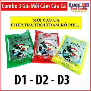 Combo 3 Gói Mồi Câu Cá D1,D2,D3 - Mồi Cám Câu Cá Chép, Cá Tra, Cá Rô Phi,Cá Chim
