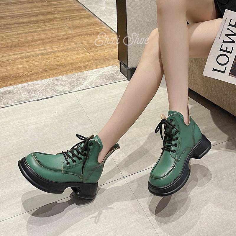 Oeteo Giày Bốt Da Đế Dày Thời Trang Cá Tính Cho Nữ