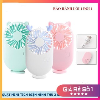 Quạt mini tích điện [Freeship - 1 đổi 1] Quạt cầm tay hình thú dễ thương 3 chế độ Chính Hãng [Full box + Phụ kiện]