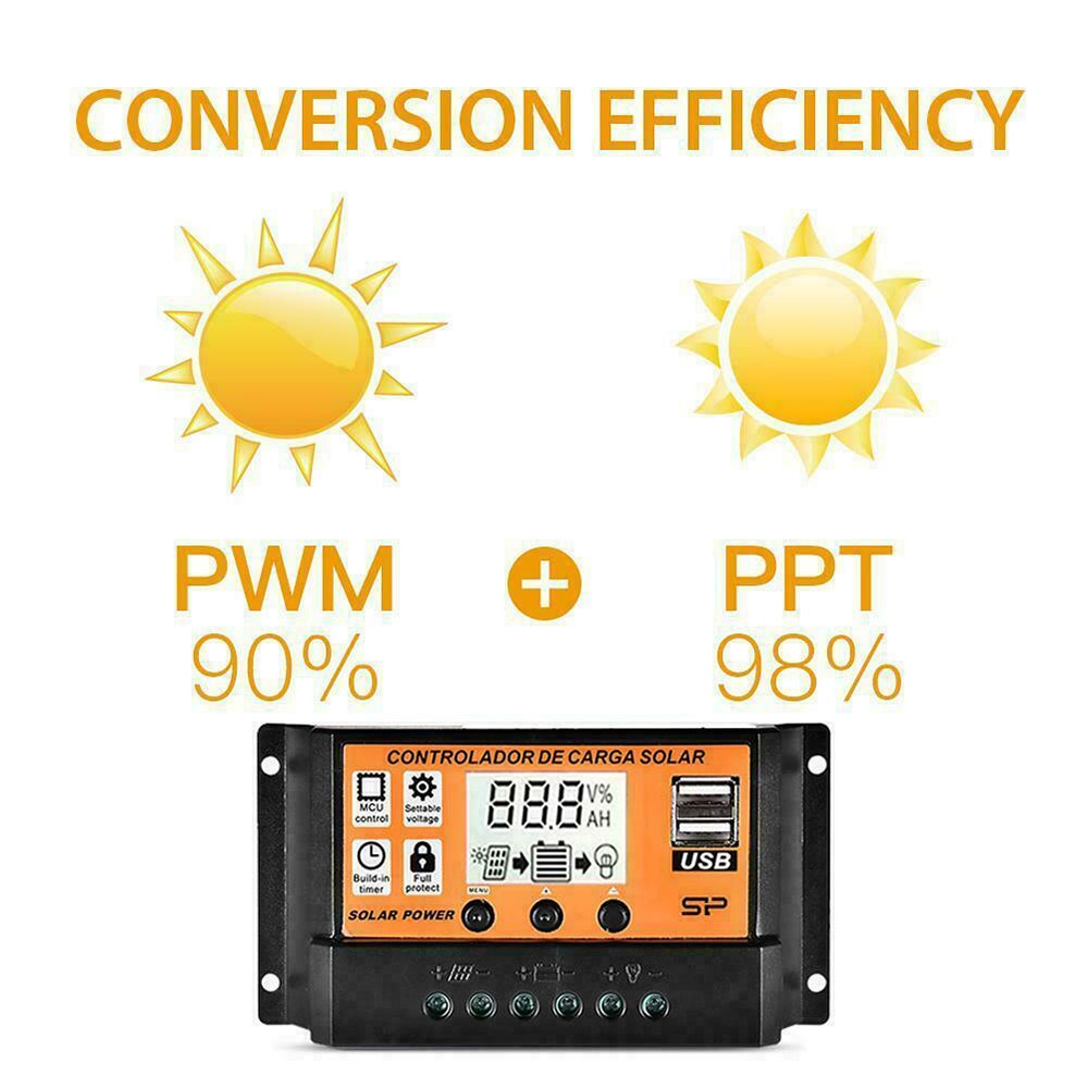 100A LCD MPPT/PWM Solar Panel Battery Regulator Charge Controller Dual USB