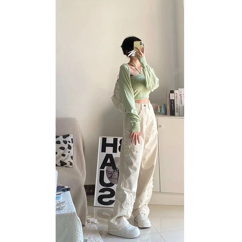 Quần Jean Dài Lưng Cao Ống Rộng Thời Trang Dành Cho Nữ