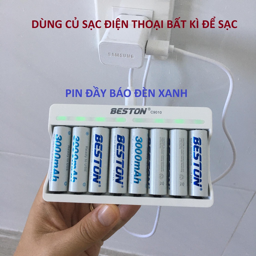 Bộ Sạc Pin AA, AAA Beston C9010, Sạc cùng lúc 8 Pin, sạc nhanh tự ngắt khi đầy, Led báo trạng thái sạc