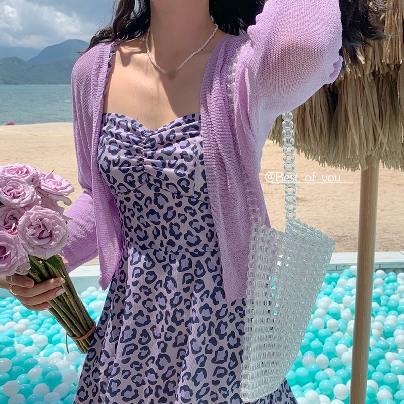 Áo Cardigan Dệt Kim Tay Dài Màu Sắc Đơn Giản Phong Cách Hàn Quốc