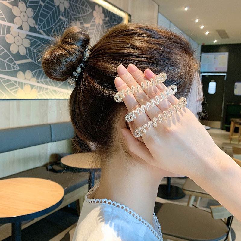Dây Buộc Tóc Đính Hạt Tròn Trong Suốt Kiểu Hàn Quốc Dễ Thương Cho Bé Gái