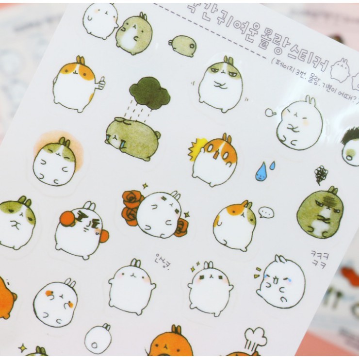 Set 6 sticker thỏ Molang - Sticker dán hình siêu siêu dễ thương 🍉Duashop🍉