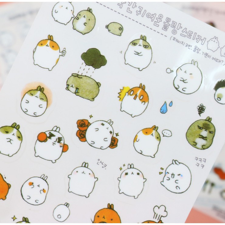 🍉Set 6 sticker thỏ Molang - Sticker dán hình siêu siêu dễ thương DUASHOP