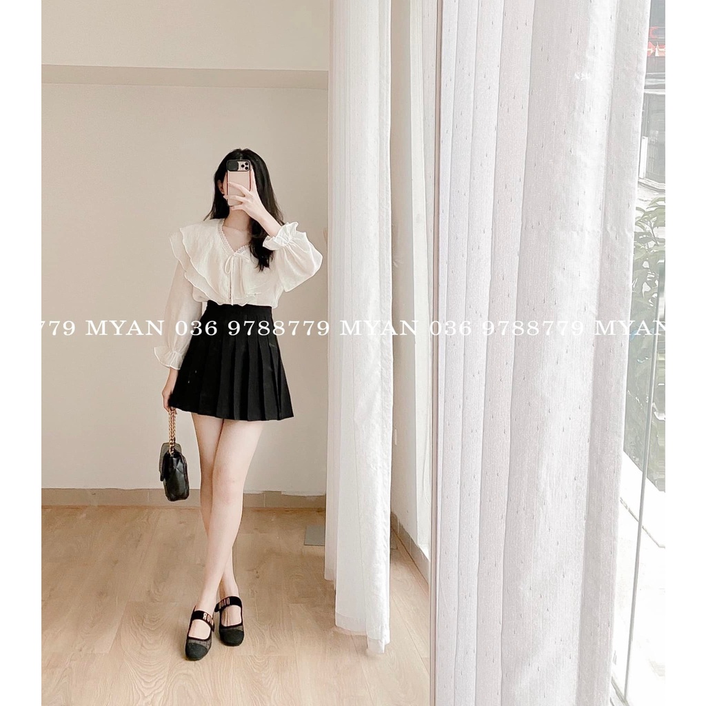 Áo tơ cổ tim phối ren, bèo cổ 2 lớp AVN022203