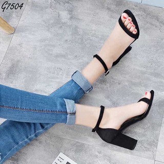 Giày cao gót / Sandal Cao Gót Nỉ Da Nữ Cao Cấp Đế Vuông Đen Cao 7p Citas - CTG7504