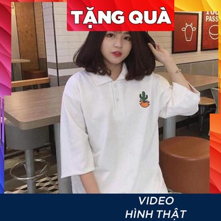 Áo thun POLO tay lỡ có cổ phông form rộng freesize nữ unisex mặc đi học, cặp, nhóm, lớp màu trắng HÌNH CÂY XƯƠNG RỒNG