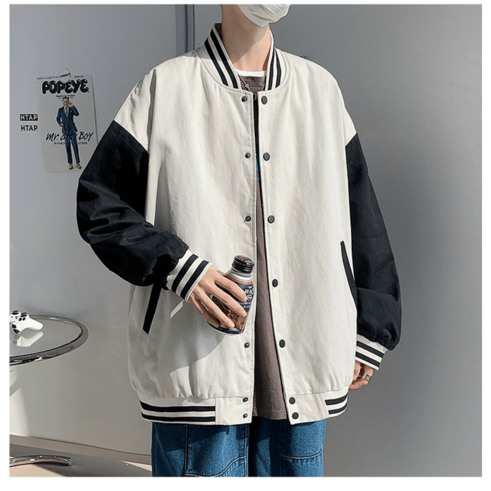 Áo Khoác Nỉ Nam Gấu Nâu 3 Màu Form Rộng Kiểu Bomber Phong Cách Trẻ Trung Nút Cài Phối Tay Khác Màu Che Nắng Chắn Gió Cực