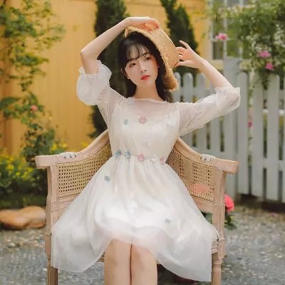 Váy Ulzzang tiểu thư đính hoa phong cách Hàn Quốc | BigBuy360 - bigbuy360.vn