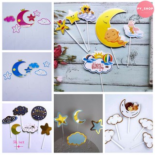 Set cắm trăng sao trang trí bánh kem, phụ kiện trang trí bánh