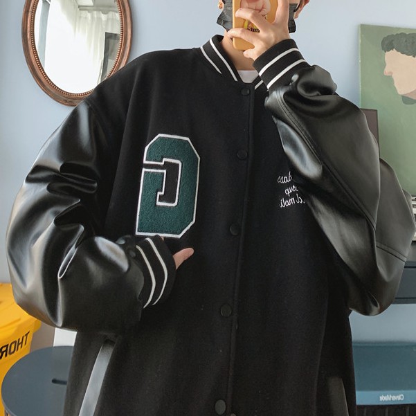 Áo khoác bóng chày dáng rộng phong cách Retro thời trang Hàn quốc cho nam