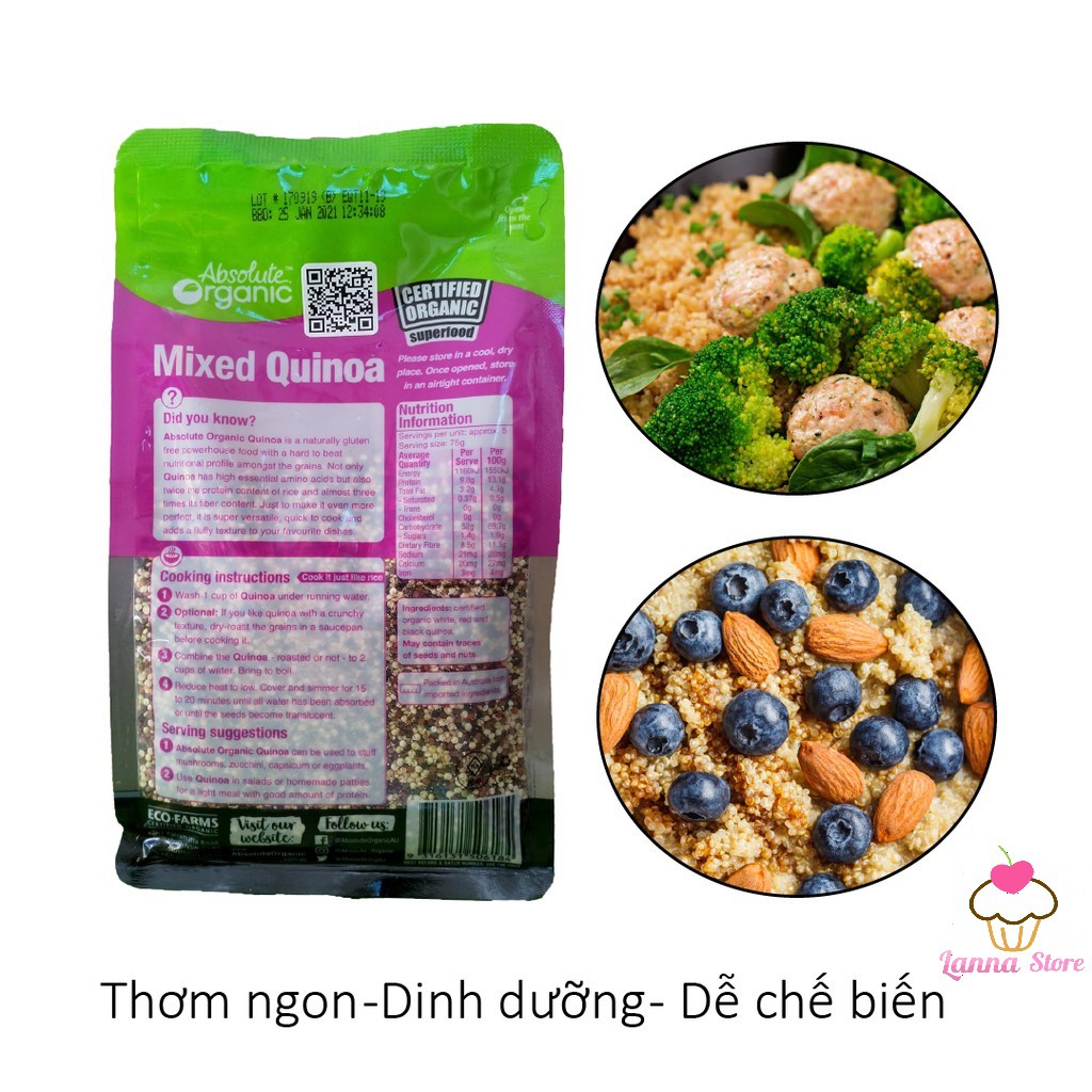 Hạt diêm mạch Quinoa Mix Absolute Organic 400gram của Úc Có tem chống giả bộ công an