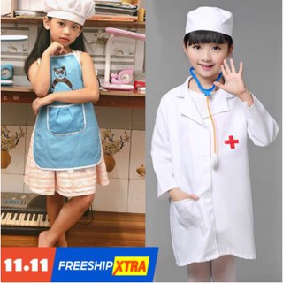Combo Bộ Mũ, Áo Bác Sĩ + Bộ Tạp Dề Học Vẽ, Nấu Ăn Cho Trẻ Em